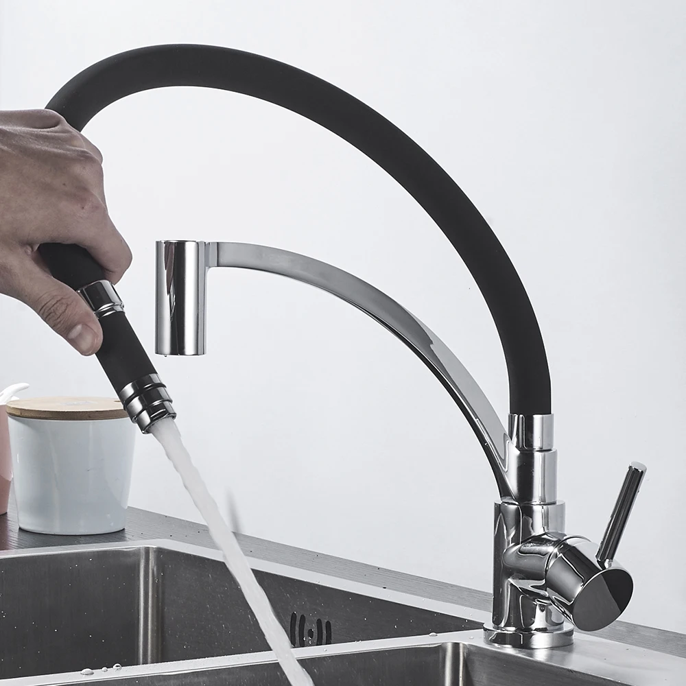 Kitchen Faucets with Rubber Design Chrome Mixer Faucet for Kitchen