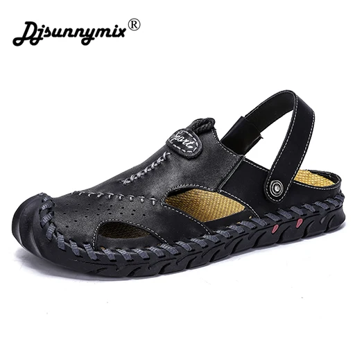 

2019 New Casual Men Sandals Comfortable Men Summer Genuine Leather Sandals Men Roman Summer Outdoor Beach Sandals Big Size 38-48