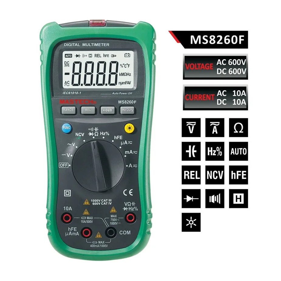 

Selling MASTECH MS8260F Megohmmeter DMM Frequency Capacitor w/NCV & hFE Meter & LCD Backlight Multimetro Auto Range Digital