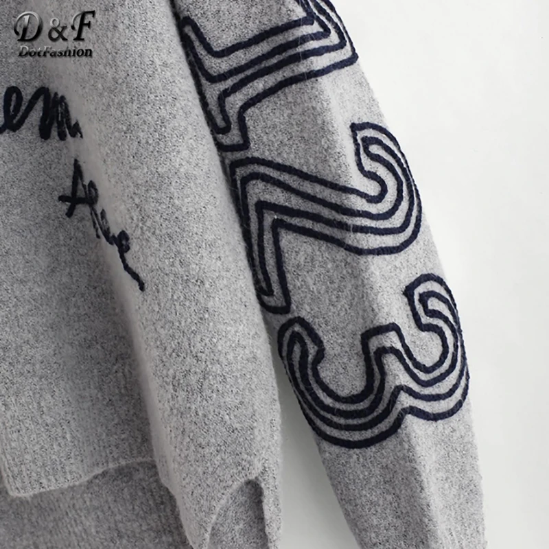 Dotfashion Grey Braided Embroidery Stepped Hem Womens Sweaters 2019 Autumn Casual Clothing Long Sleeve Oversized Pullover Jumper Dotfashion Grey Braided Embroidery Stepped Hem Womens Sweaters 2019 Autumn Casual Clothing Long Sleeve Oversized Pullover Jumper