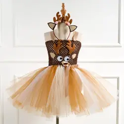 Нарядное платье-пачка с оленем для маленьких девочек; платье для костюмированной вечеринки; платье для дня рождения с повязкой на голову;
