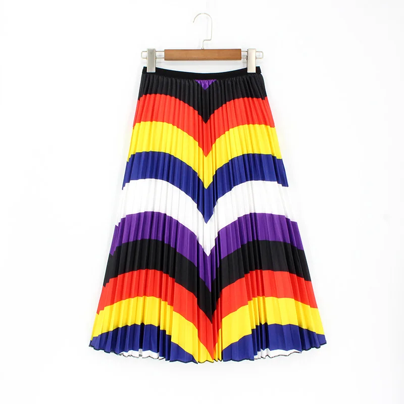Srping/летние женские плиссированные юбки, высокая эластичность, лоскутные юбки размера плюс, синяя юбка с мультяшным принтом Falda Plisada - Цвет: A22