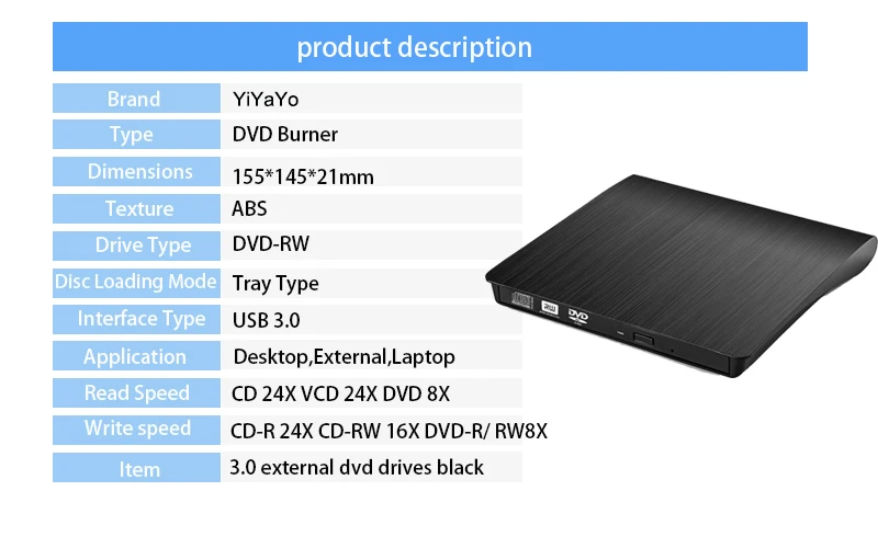 YiYaYo USB 3,0 Внешний Оптический привод CD/DVD диска с многократной записью компакт-дисков DVD Встроенная память плеер Портативный писатель для MAC ноутбука window10/iPhone 7 Plus/8+ диск мешок