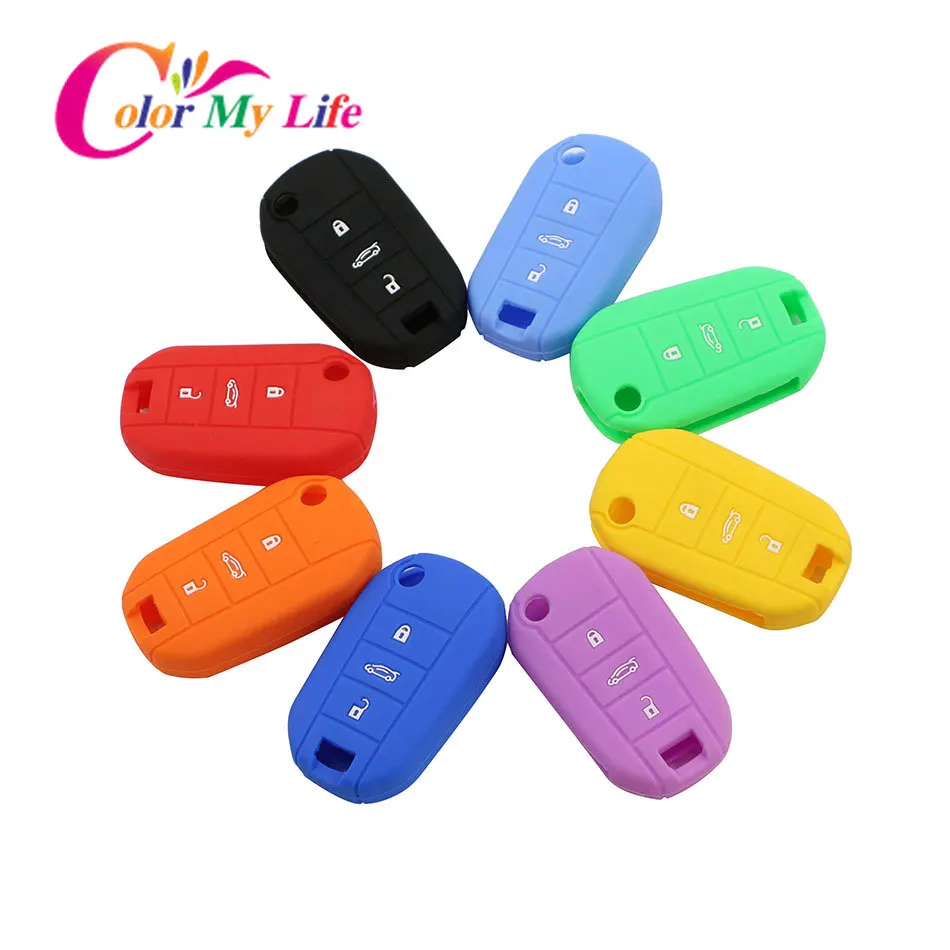 

3 Button Silicone Car Folded Key Case Fit for Peugeot 3008 208 308 508 408 2008 Protector Cover Holder Skin Car Accessories