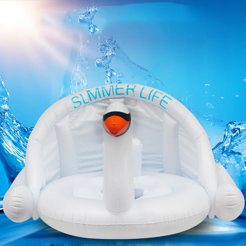 Baby Shade Swim Float Circle Ring Safe Inflatable Flamingo Baby Arm Rings Kids Swimming Seat With Sunshade Swimming Pool Floats