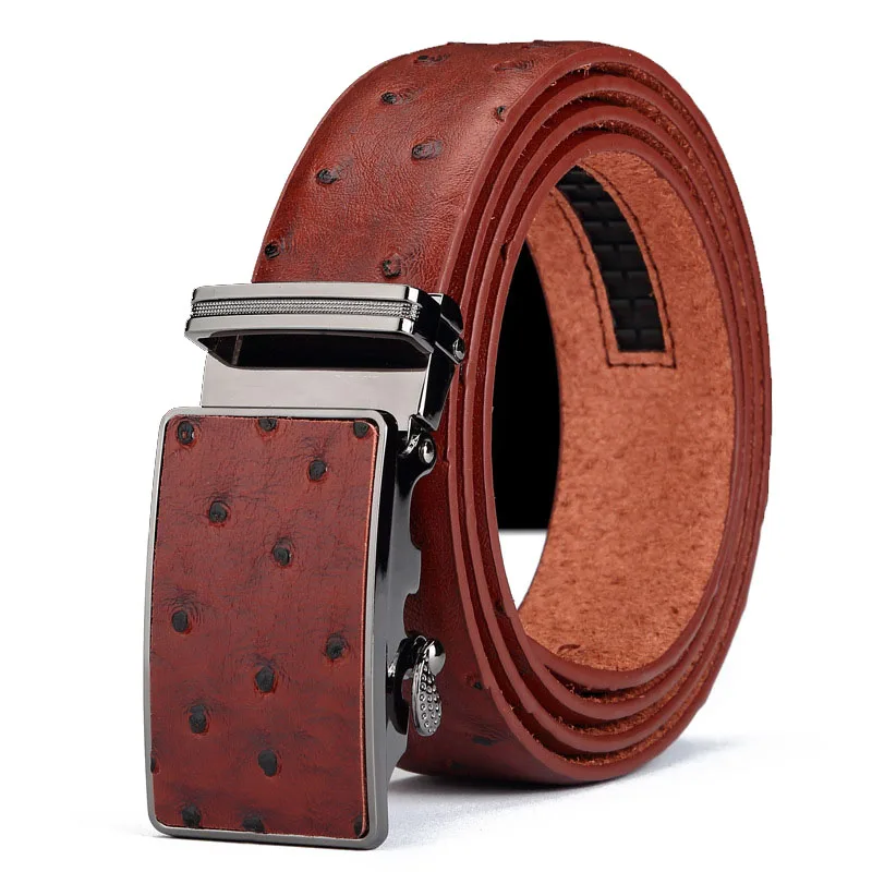 Luxury Designer Men's Leather Belts Faux An ostrich Striped Strap Automatic Buckles Belt Mens