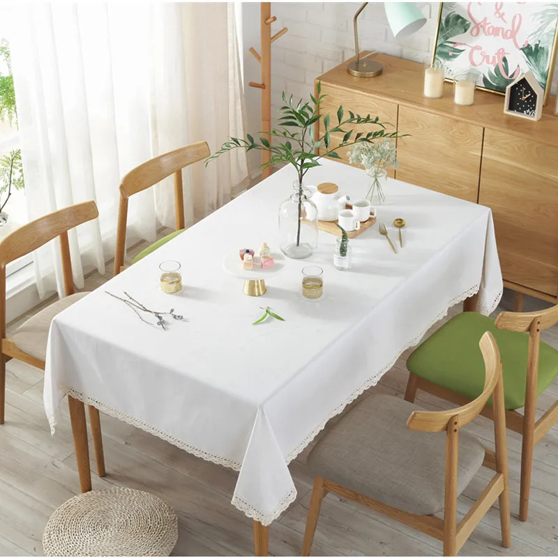  CFen A's Nordic Simple Style Cotton Linen Tablecloth Quality White lace Table Cover Tea Table Cloth