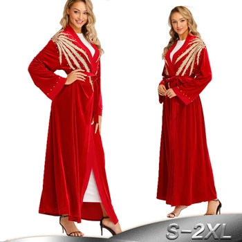 

Red Kaftan Abaya Turkey Robe Dubai Cardigan Muslim Hijab Dress Abayas For Women Qatar UAE Caftan Turkey Elbise Islamic Clothing