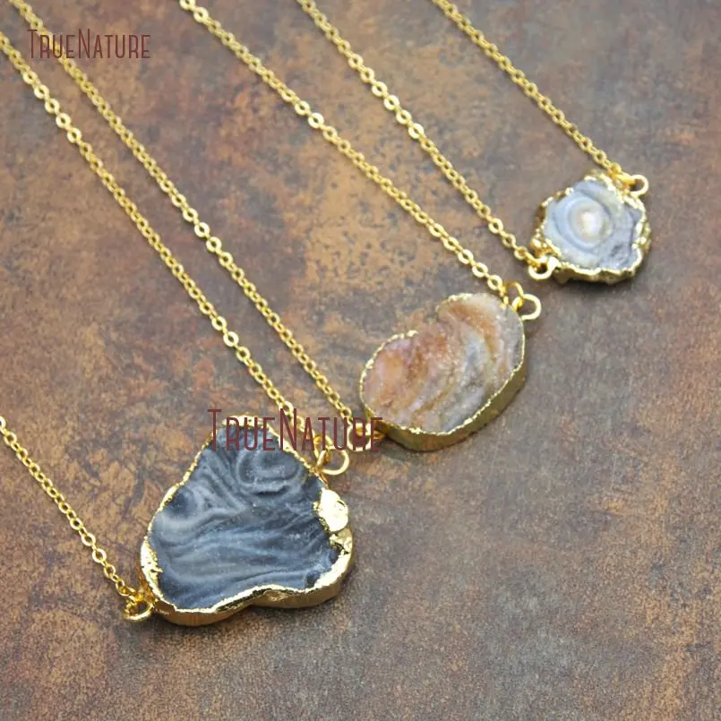 20180315-NM11137- Druzy Cluster Pure Gold Color Necklace Solar Agate Necklace