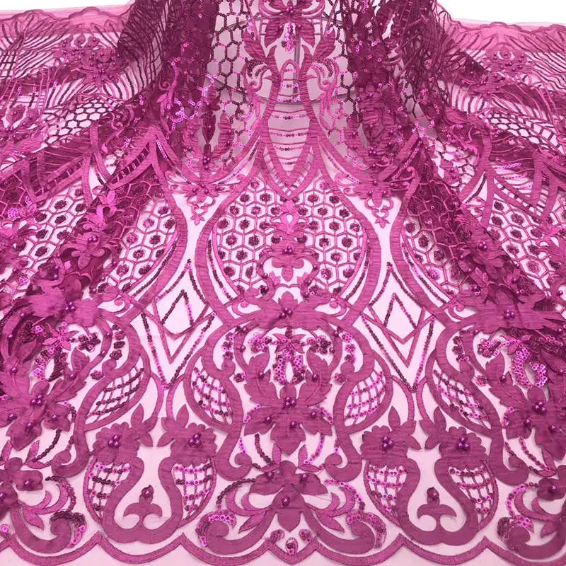 9 Aso Ebi кружево Французский блесток кружево ткань высокого качества бисером фиолетовый Африканский 3d цветок вышитые Тюль Кружева IG016 - Цвет: 9
