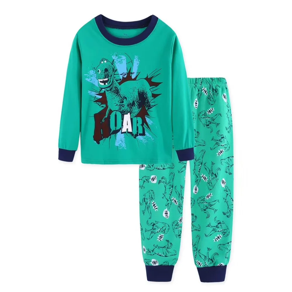Детская Хлопковая одежда для сна пижамный комплект из 2 предметов для мальчиков: топ с длинными рукавами и рисунком+ штаны весенне-осенние пижамные комплекты для девочек От 2 до 7 лет