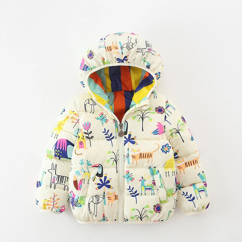 

New Autumn Winter Kids Jackets boys Girls Coats Graffiti digital Parkas Hooded Baby Warm Cartoon Outerwear Children's Clothing