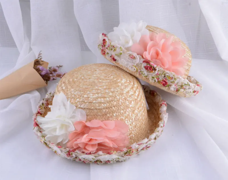 baby straw hat womens straw hats for women summer beach sun hat kids girls with flowers  (2)