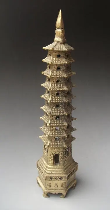 

Rare, Chinese Bronze carved Nine Layer ' Wenchang Tower