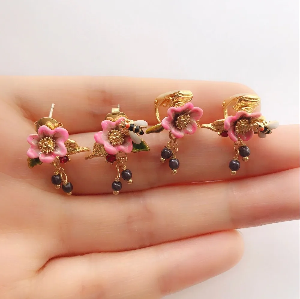 

2018 Amybaby Oriental Rose Series Fashion Flowers Enamel Glaze Butterfly Womens Stud Earrings Jewelry For Party