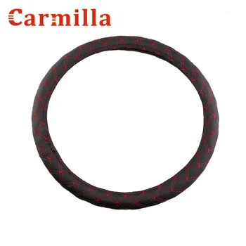 

Carmilla PU Leather Car Steering Wheel Cover Black with Red Line Pattern with Two-sides Thick Foam Padding M Size Fits 38cm/15"