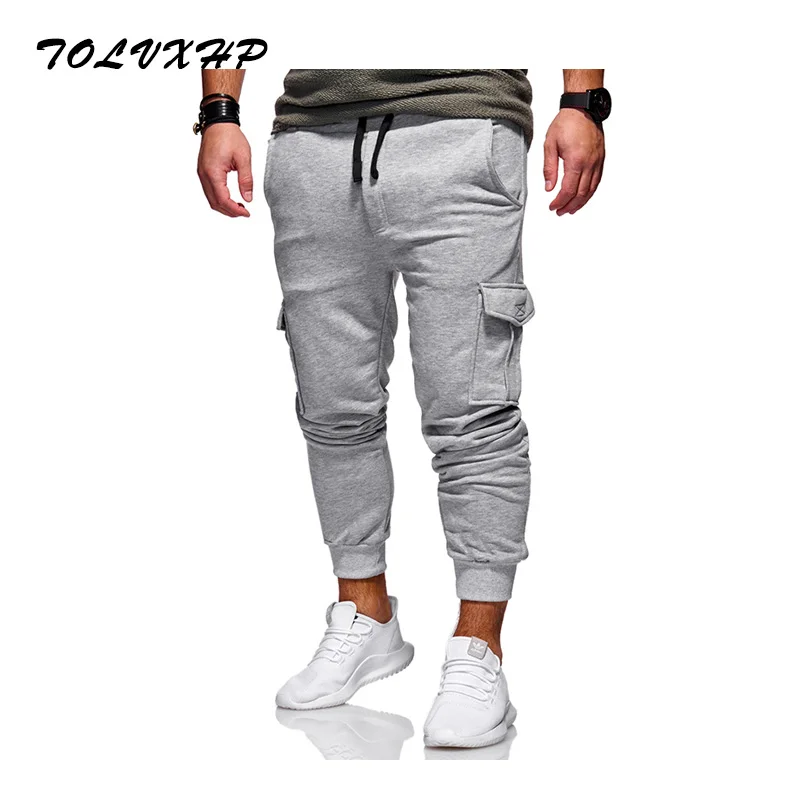 2018 хлопок Для мужчин Jogger Спортивная Штаны Повседневное эластичный s Фитнес