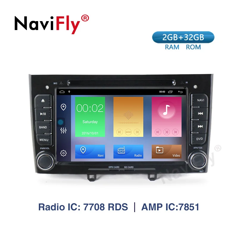 Discount NaviFly 2 Din 2G+32G 7" Quad core Android 9.1 dvd GPS navigation Radio for PEUGEOT 308 408 Bluetooth FM WIFI USB Mirror link RDS 1