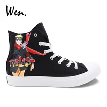 Вэнь высокие аниме кроссовки Дизайн Ручная роспись обувь Наруто Фильм последний унисекс парусиновая обувь повседневная Уличная обувь для мальчиков