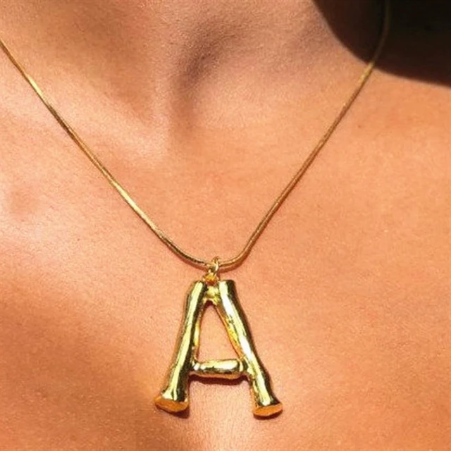 Bamboo Initial Necklace Big English Letter Pendant Necklace