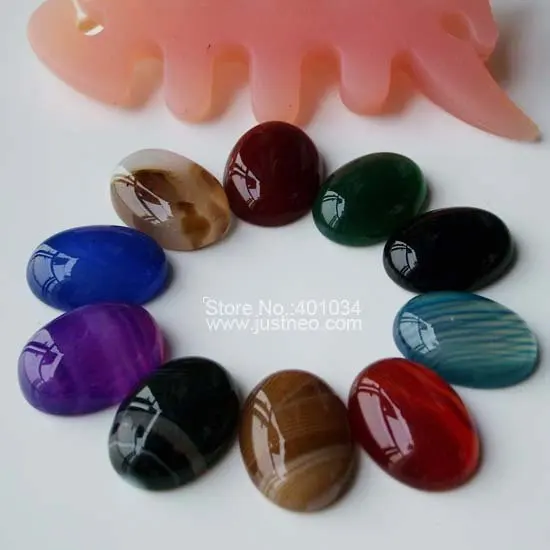 

Agate Cabochon Beads Oval Shape with Flat Bottom 13*18mm Multiple Colors
