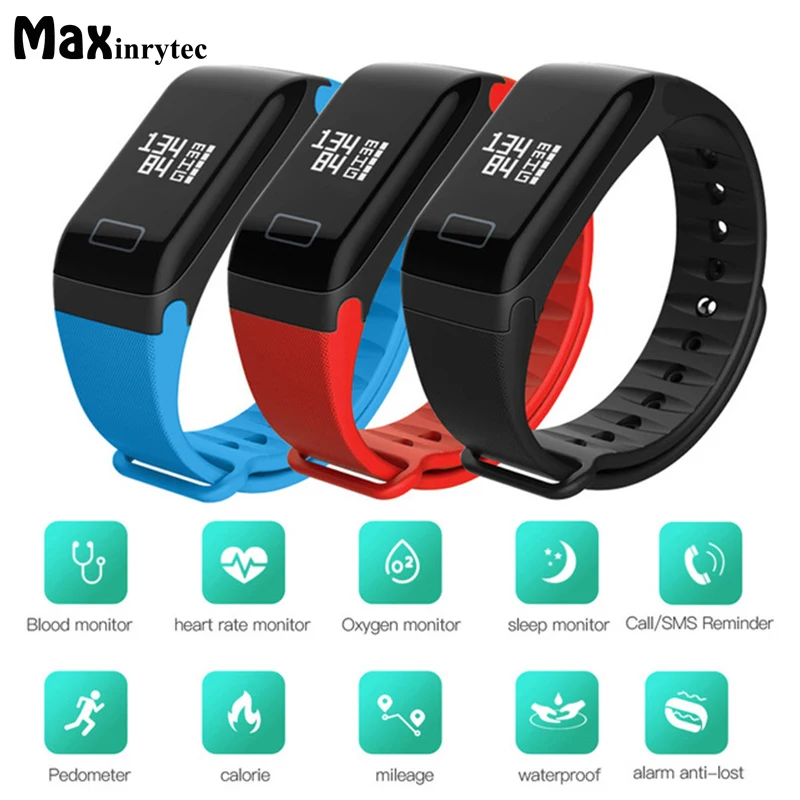 

F1 Smart Band Blood Oxygen Blood Pressure Watch Fitness Sport Bracelet Heart Rate Monitor Call/SMS Reminder pk fitbits mi band 2