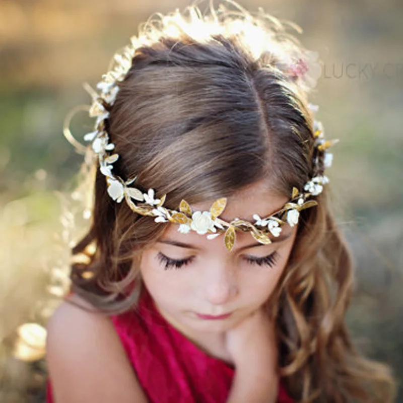 

New Fashion Lovely Girl Boy Rose Flower Wreath Gold Crown Headband Floral Garlands Hairband Headdress Hair Accessories