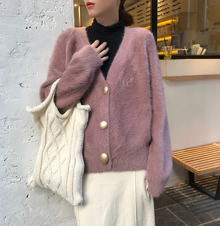 casaco de manga longa cozy malha cardigan quente outerwear solto
