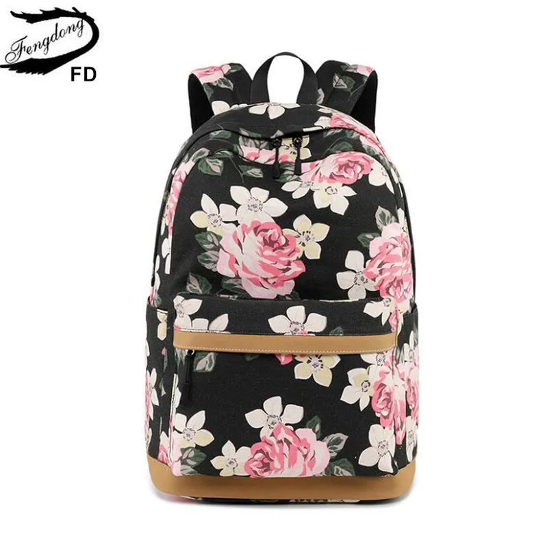 Fashion Floral Print Backpack Flower Pattern Women Back Pack School Bookbag Black Bags For Teenage Girls black flower small Fashion Floral Print Backpack Flower Pattern Women Back Pack School Bookbag Black Bags For Teenage Girls black flower small