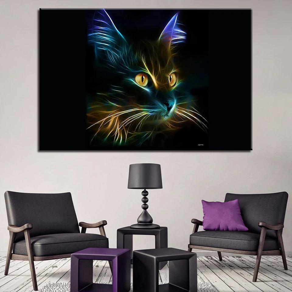 

Canvas Posters For Living Room Home Decor Framework 1 Piece/Pcs Lovely Cat Paintings Wall Art HD Prints Abstract Animal Pictures