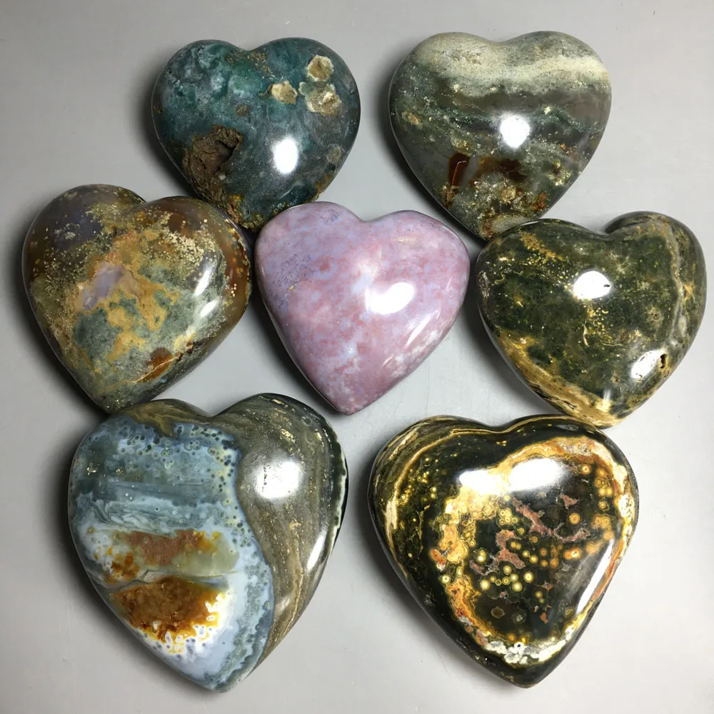 

2027g 7pcs Raw NATURAL OCEAN JASPER QUARTZ CRYSTAL HEART HEALING