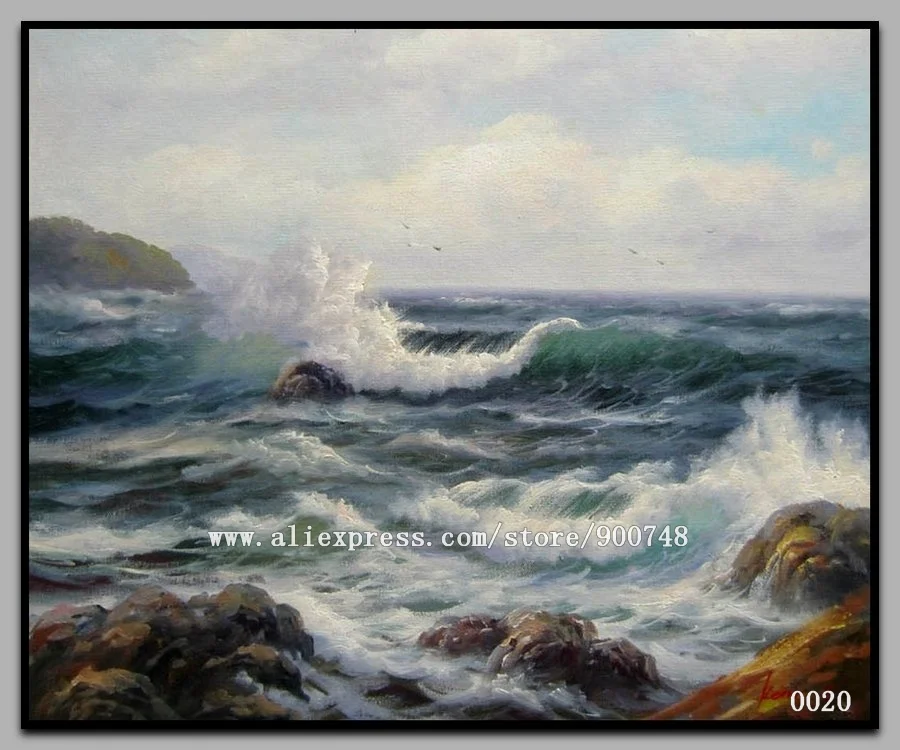 Ручная роспись пейзаж Морская волна Картина маслом на холсте Настенная картина с ландшафтом для гостиной домашний декор высокое качество морской пейзаж