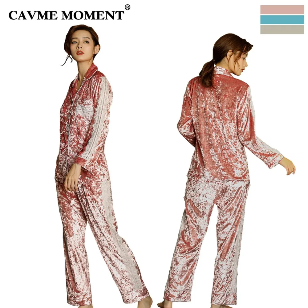 Коллекция 2019 года бархатные женские пижамные комплекты элегантные кружевные