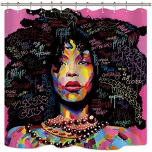 Афро-американская занавеска для душа Рок Красочные акварельные черные волосы девушка леди розовый набор для ванной комнаты