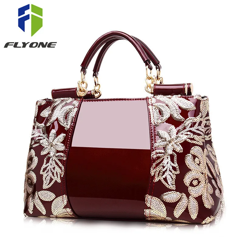 Flyone women bags High end counters genuine leather patent leather handbags women&#39;s handbags ...