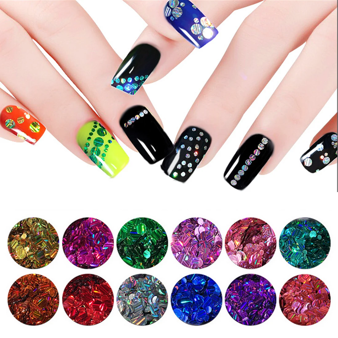 For Nail Art Decoration 12 Colors Nail Art Sequins Polychrom Round with ...