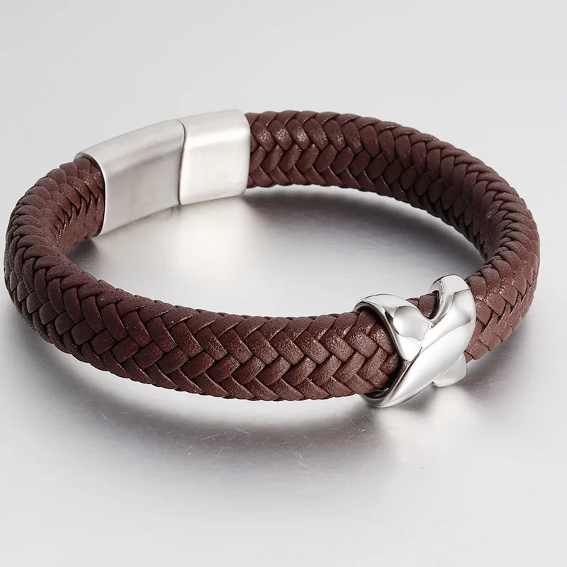 

Genuine Leather Bracelets Brown Braid Woven Rope Chain Stainless Steel Magnetic Buckle Bangle for Men Jewelry Vintage Trendy
