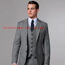 Светло-серые свадебные костюмы с отворотом, мужские костюмы, приталенные, модные смокинги для жениха, мужской костюм(пиджак+ брюки+ жилет+ галстук