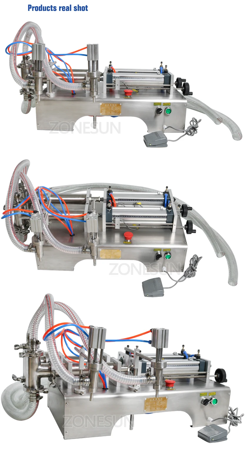 ZONESUN 100-1000 мл горизонтальная полностью пневматическая машина для наполнения шампунем с двумя головками эфирное масло вода молоко вода наполнитель