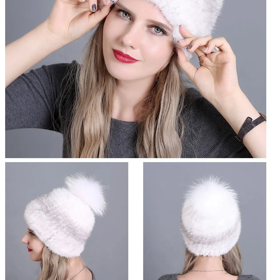 Корейская версия осенней и зимней норковой шапки, меховая вязаная шляпа теплая Модная шапка с ушками, система утолщенной шапки для русской зимы