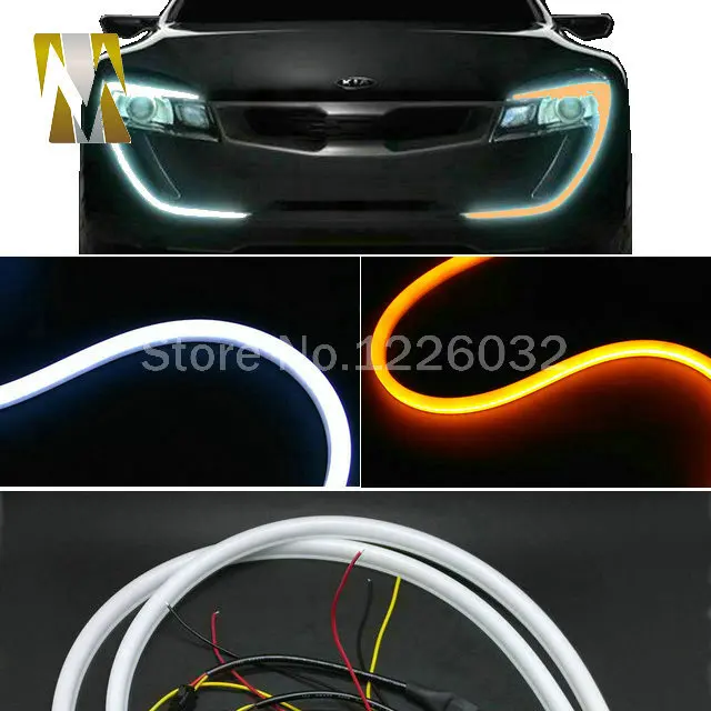 60CM LED Flexible DRL Soft Strips LED Daytime Running Lights LED Tube Light White Yellow Switchback