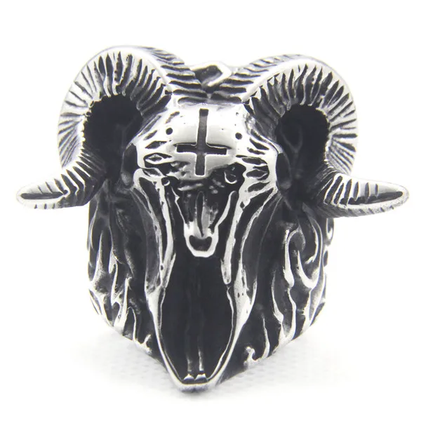 Огромная большая голова быка череп кольцо 316L из нержавеющей стали женские мужские серебряный Рог козья крест, Череп, кольцо