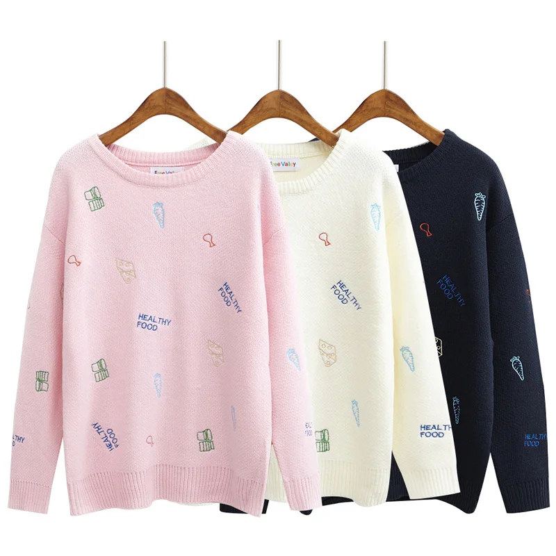 

Women Sweaters 2018 New Women Sweaters Harajuku Cute Fashion Sweaters Cartoon Embroidery Kawaii Sweaters #1041