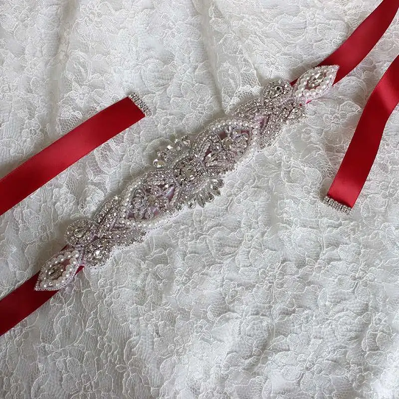 Красивые блестящие роскошное изысканное свадебное платье с поясом, с украшением в виде кристаллов туфли, украшенные стразами и бусинами, длинное вечернее платье свадебное платье Ремни аксессуары \ - Цвет: Красный