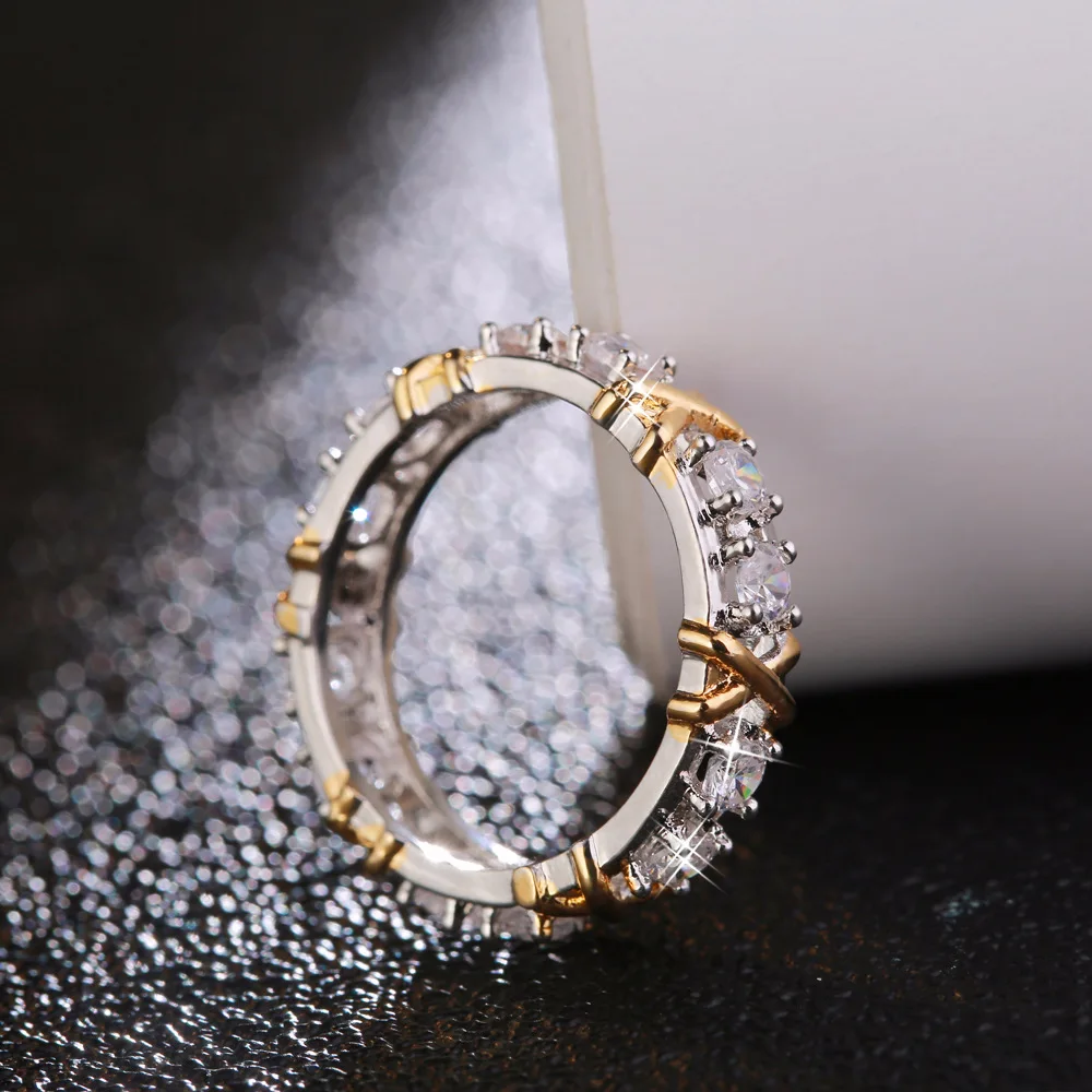 Kiteal Classic X cross Tied Silver&ampgold mixed color Jewelry Ring AAA Zircon Rhinestone Crystal for Women Best Lovers'Gifts|Кольца| |