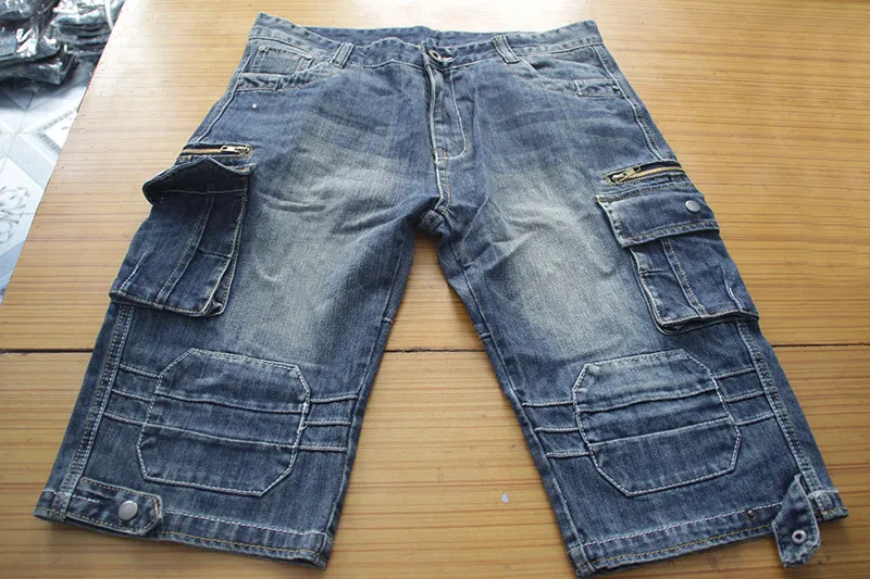 Mcikkny Ретро Для мужчин грузов джинсовые шорты Slim Fit Straight multi-карманы военных дизайнерские джинсы шорты для мужчин Размеры 29-40