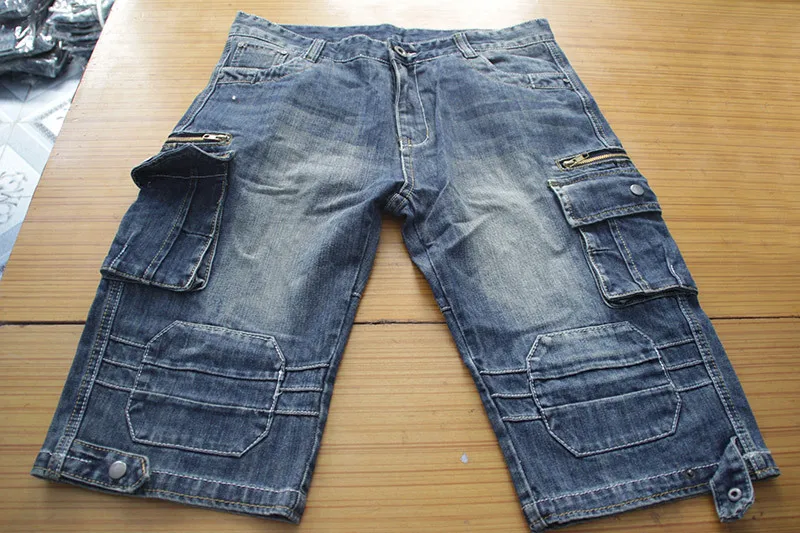 Mcikkny Retro Men's Cargo Denim Shorts Jeans Slim Fit Straight Multi-pockets Military Designer Jeans Shorts For Male Size 29-40 (12)