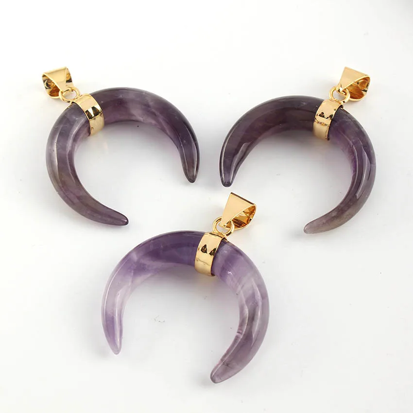 Natural Gnergy Gemstone~ Light Yellow Gold Color Labradorite Rose Pink Quartz Purple Amethysts Pendant Crescent Moon Lapis Lazuli Jewelry 4 AA00201027201c