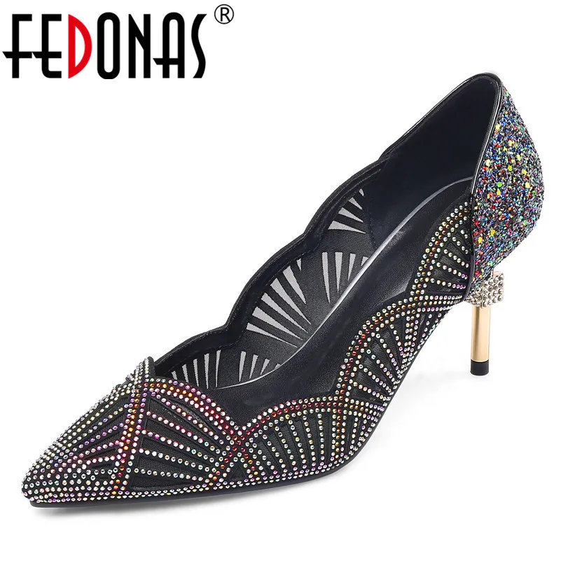

FEDONAS Blingbling Shallow Women Pumps 2019 Fashion Sexy Classic Design High Heels Spring Casual Shoes Night Club Shoes Woman