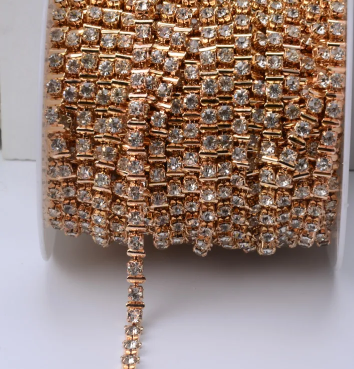 Buy 5Yard 7mm Width Golden base Rhinestones Trim Mesh